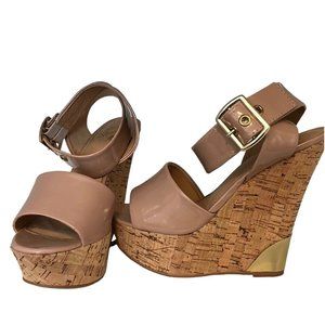 Colin Stewart Nude Wedge Sandal Size 8